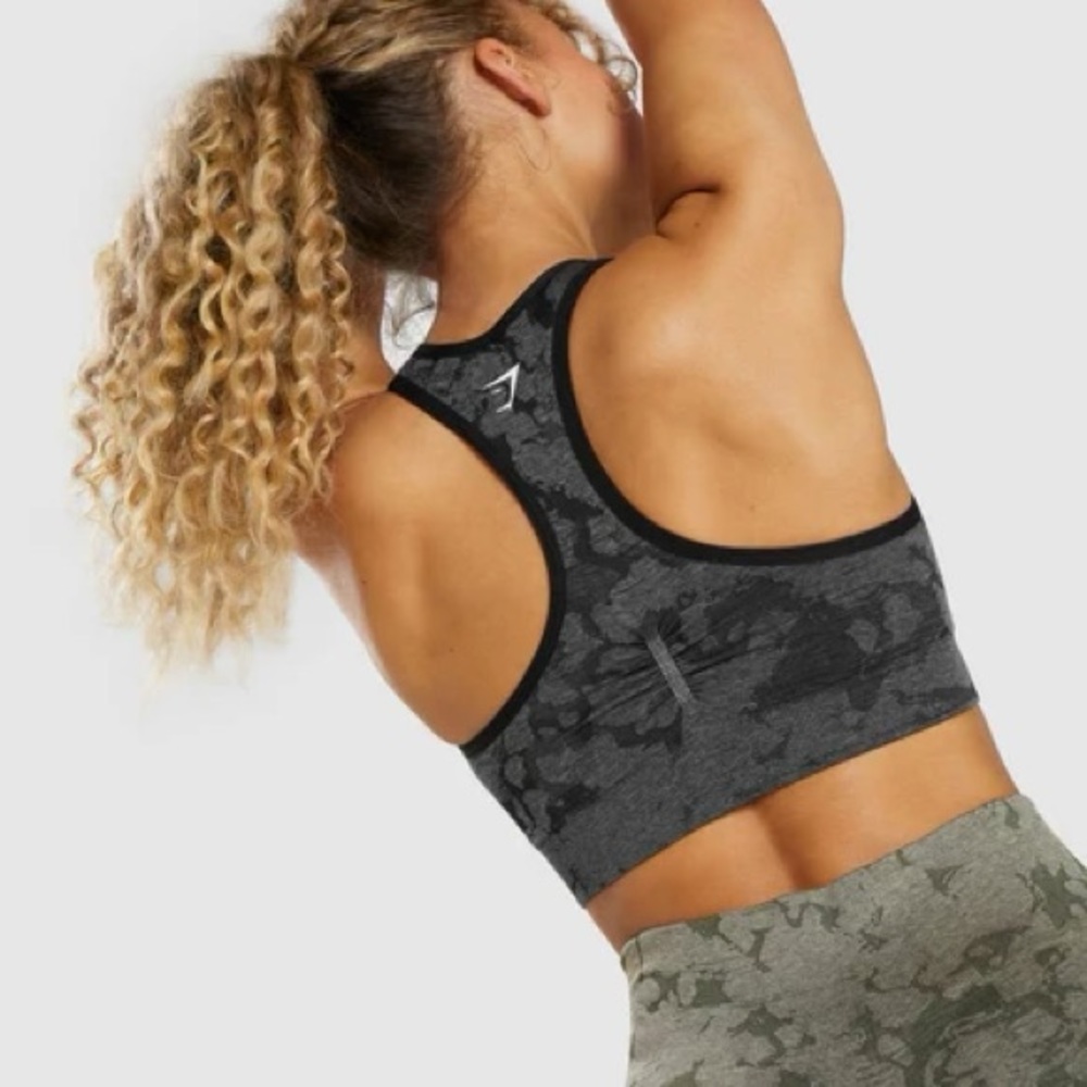 Gymshark adapt seamless black camo racer back sports bra small